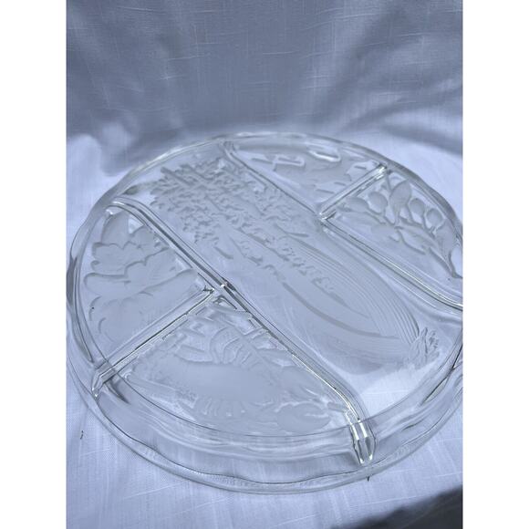 Vintage 10 Inch 5 Section Vegetable Tray Etched Fish Lobster Celery Vegetables - Picture 6 of 8